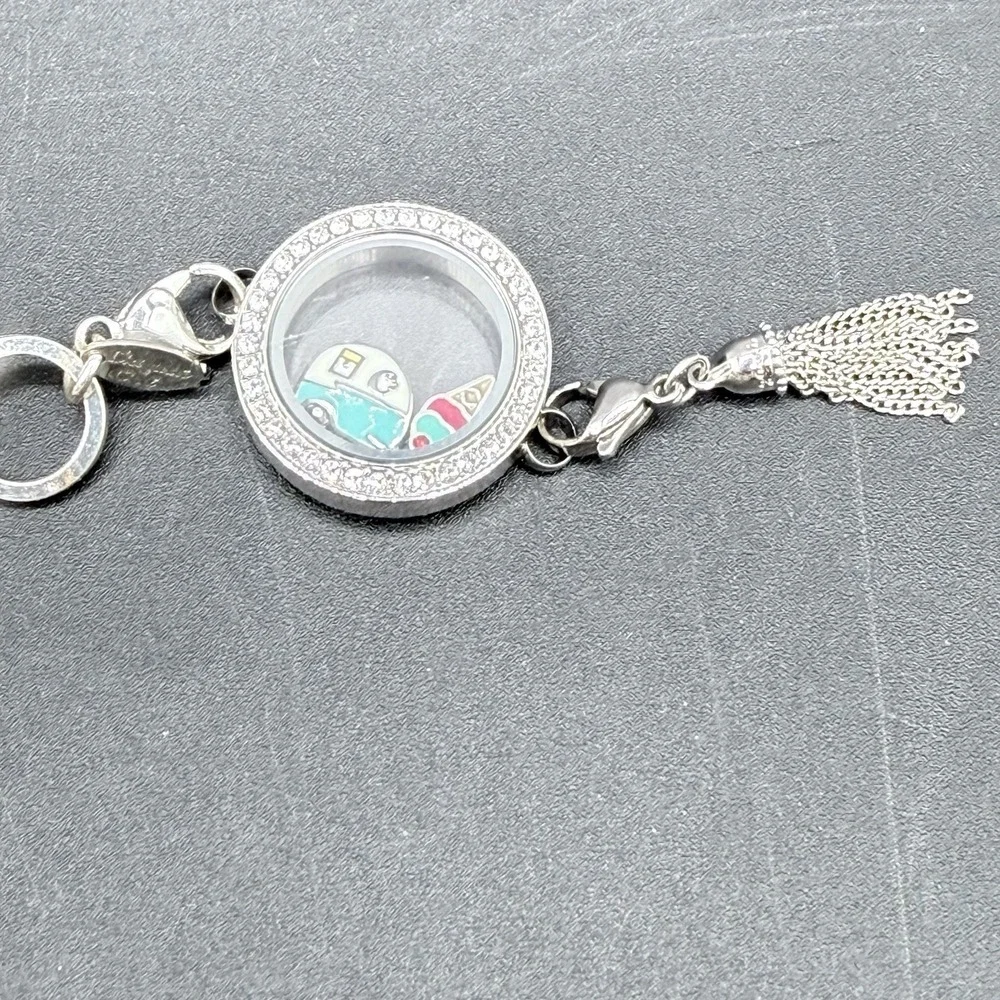 Origami Owl Living Locket Tassel Necklace Silver Chain Camper Ice Cream Charm
